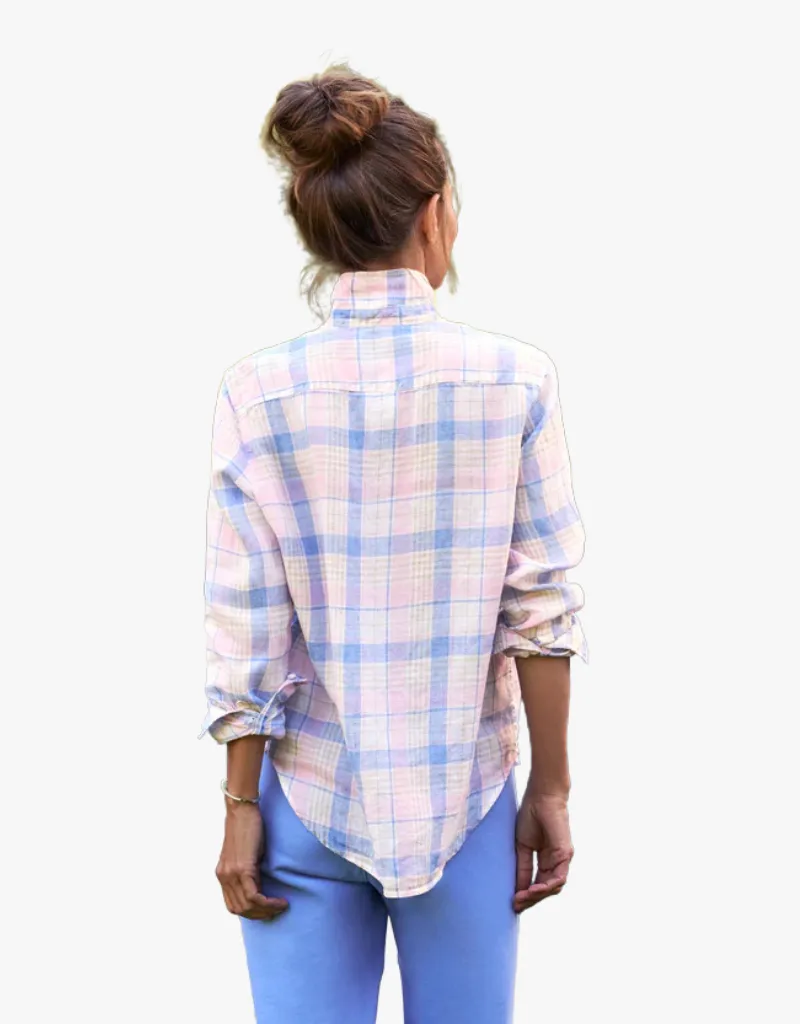 Frank & Eileen "Eileen" Relaxed Button Up Shirt in Pink, Sand & Blue Plaid (Italian Classic Linen)