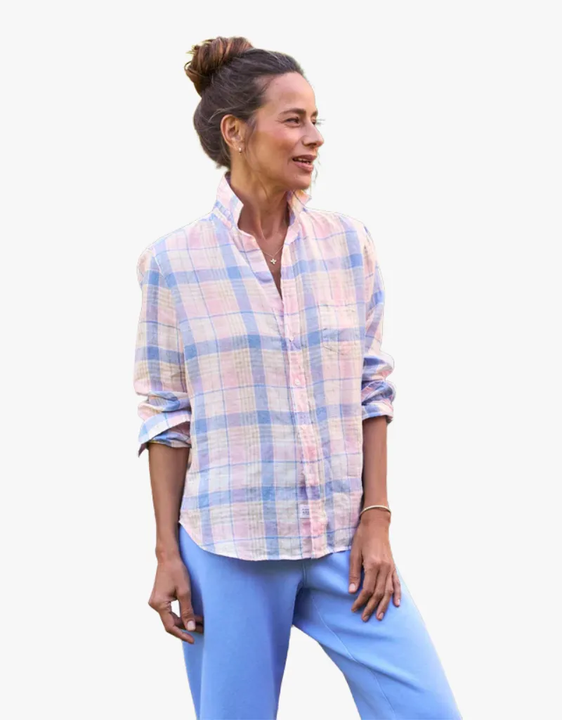 Frank & Eileen "Eileen" Relaxed Button Up Shirt in Pink, Sand & Blue Plaid (Italian Classic Linen)