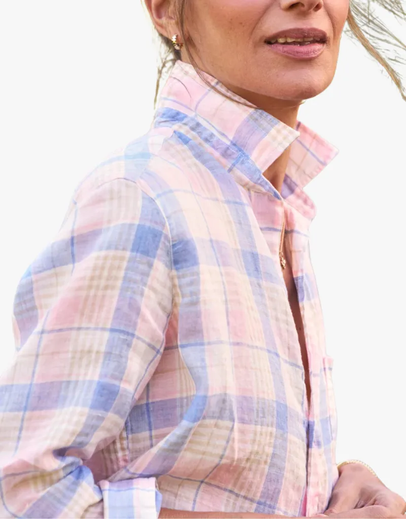 Frank & Eileen "Eileen" Relaxed Button Up Shirt in Pink, Sand & Blue Plaid (Italian Classic Linen)