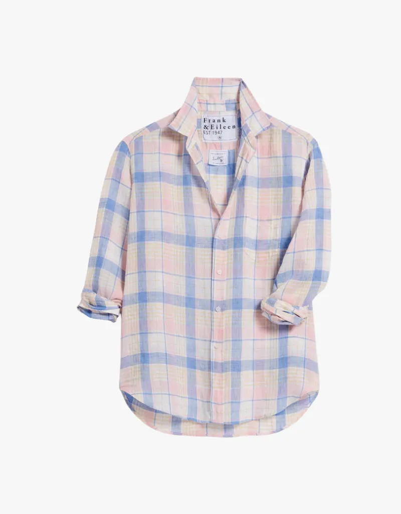 Frank & Eileen "Eileen" Relaxed Button Up Shirt in Pink, Sand & Blue Plaid (Italian Classic Linen)