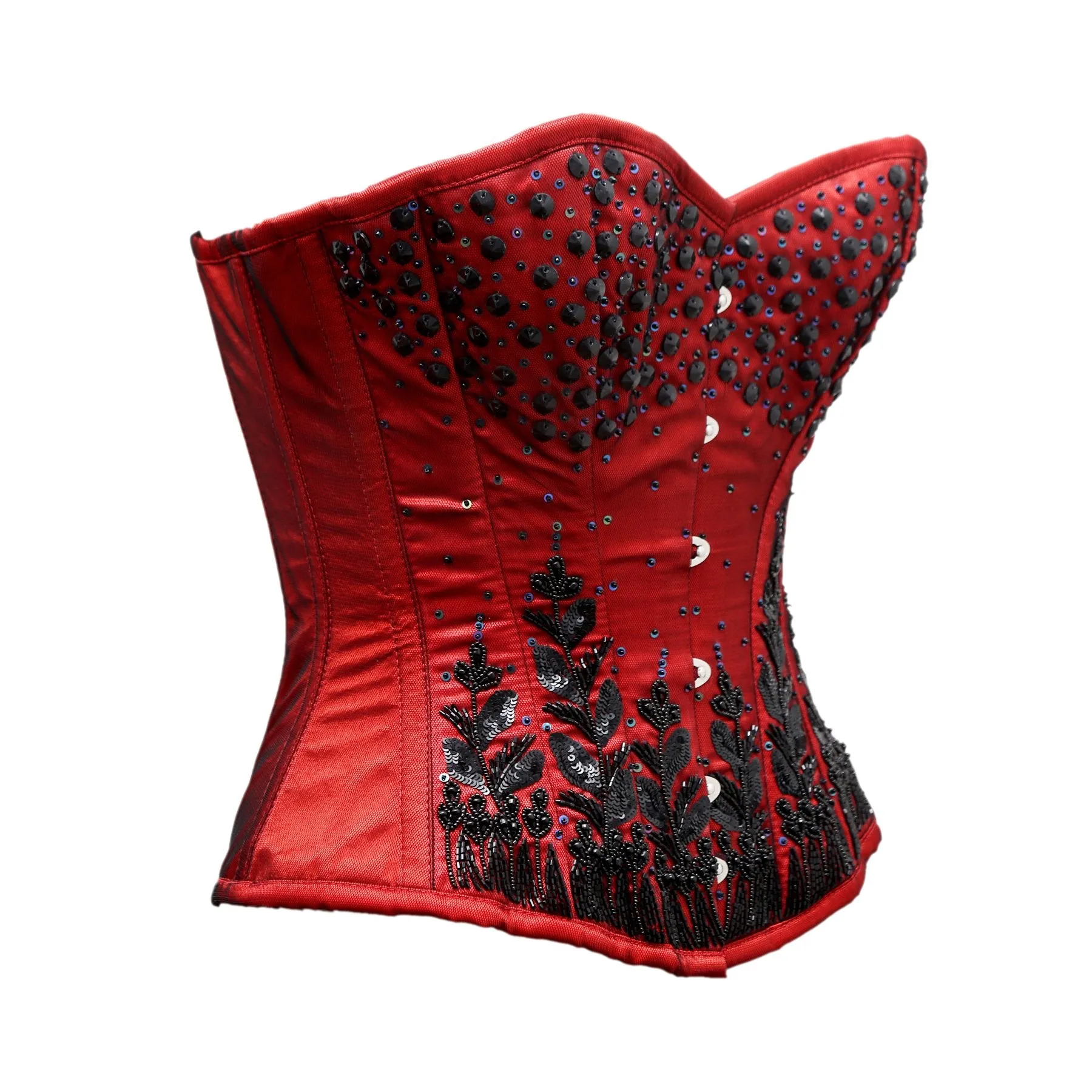 Frost Red satin Embroidery Corset