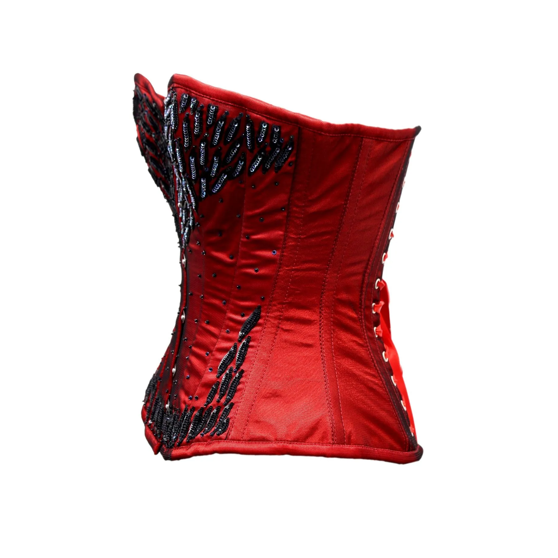 Frost Red satin Embroidery Corset