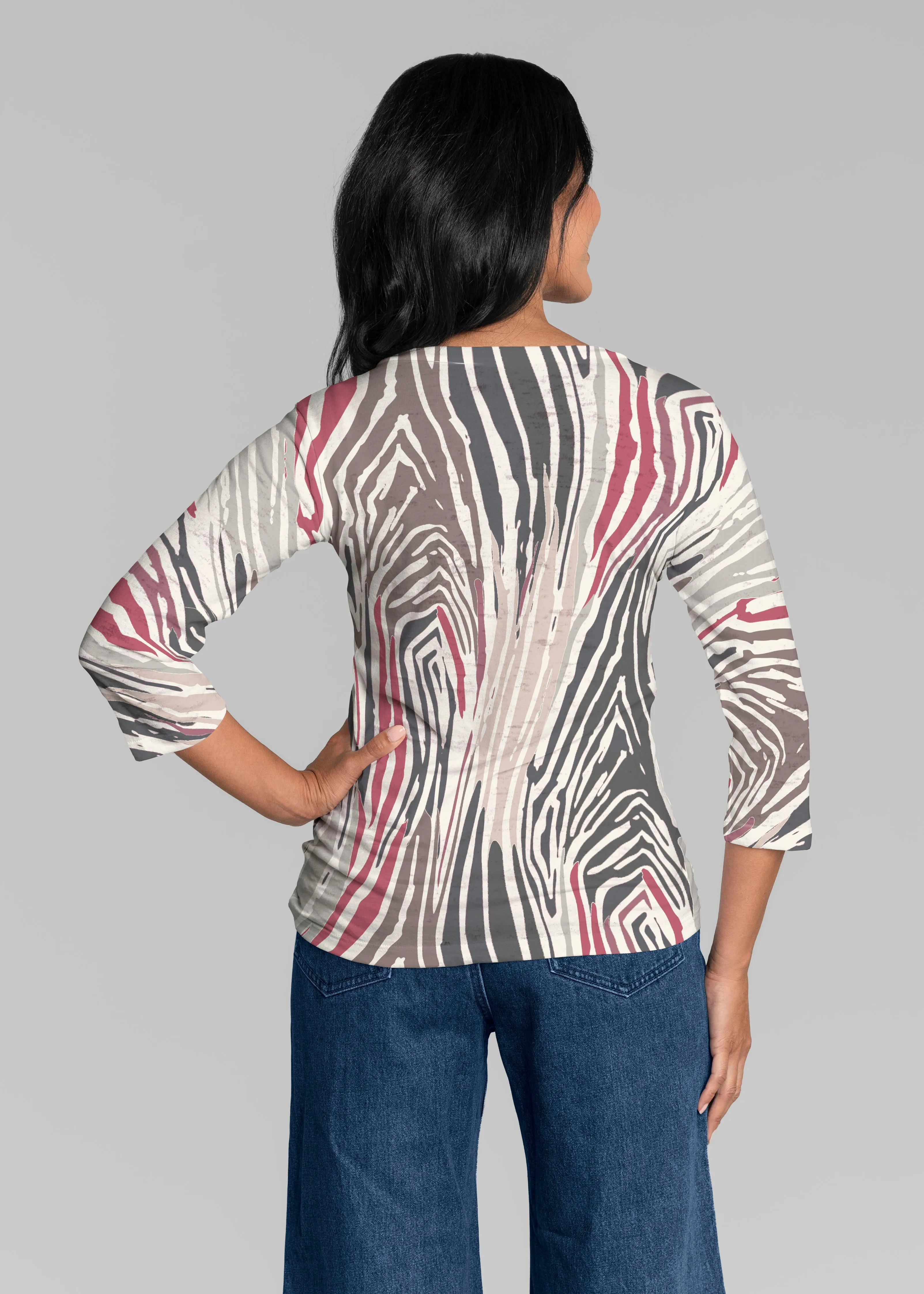 Fruity Stripes Neutral (14305) ~ Signature 3/4 Sleeve V-Neck Top