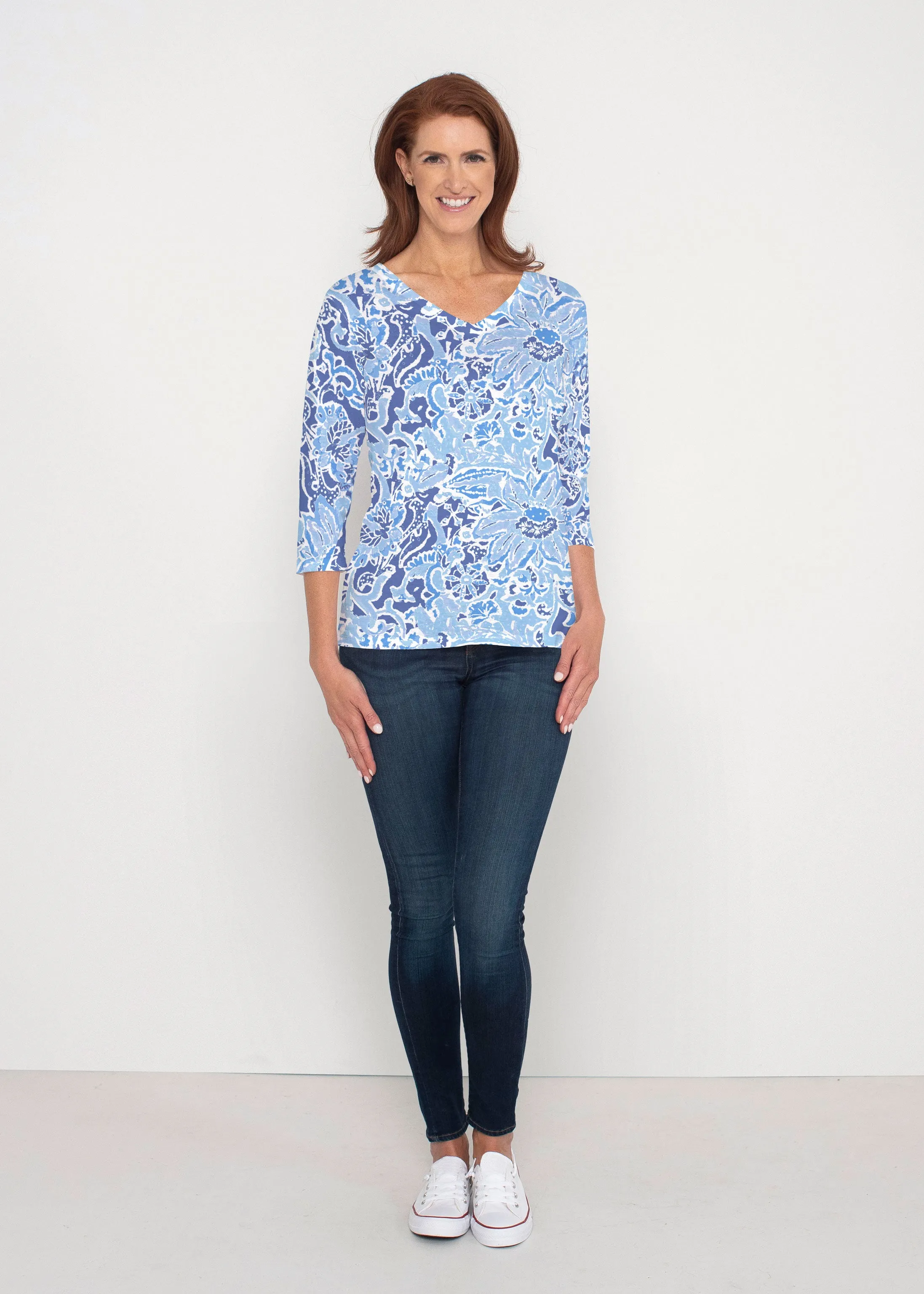 Fusion Blue (2895) ~ Signature 3/4 Sleeve V-Neck Top