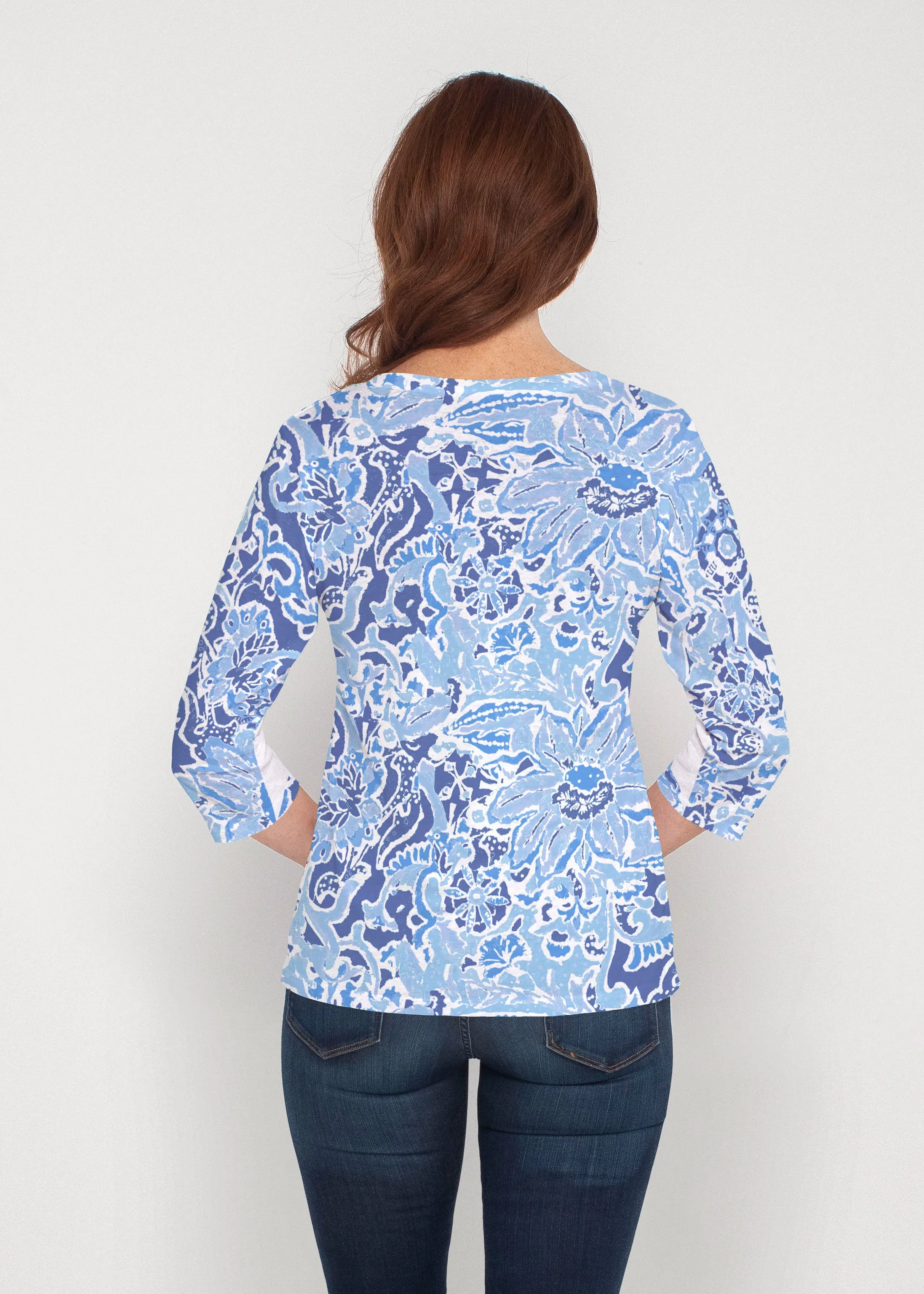 Fusion Blue (2895) ~ Signature 3/4 Sleeve V-Neck Top