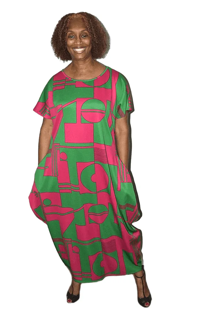 Geometric Print Balloon Dress