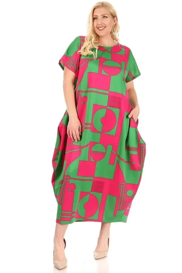 Geometric Print Balloon Dress