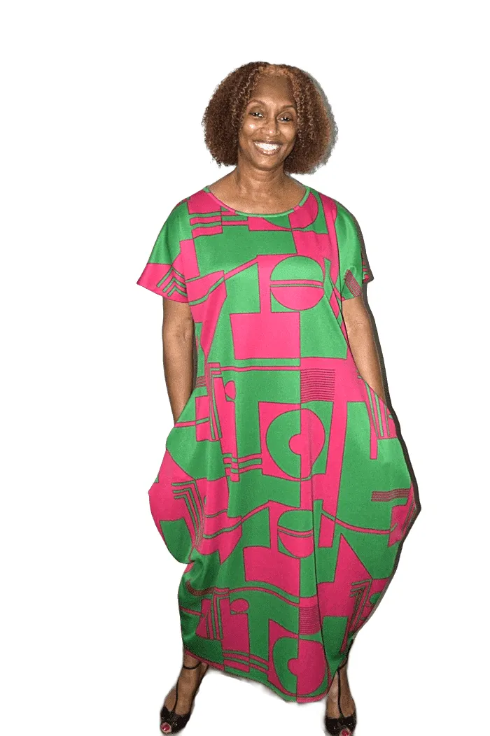 Geometric Print Balloon Dress