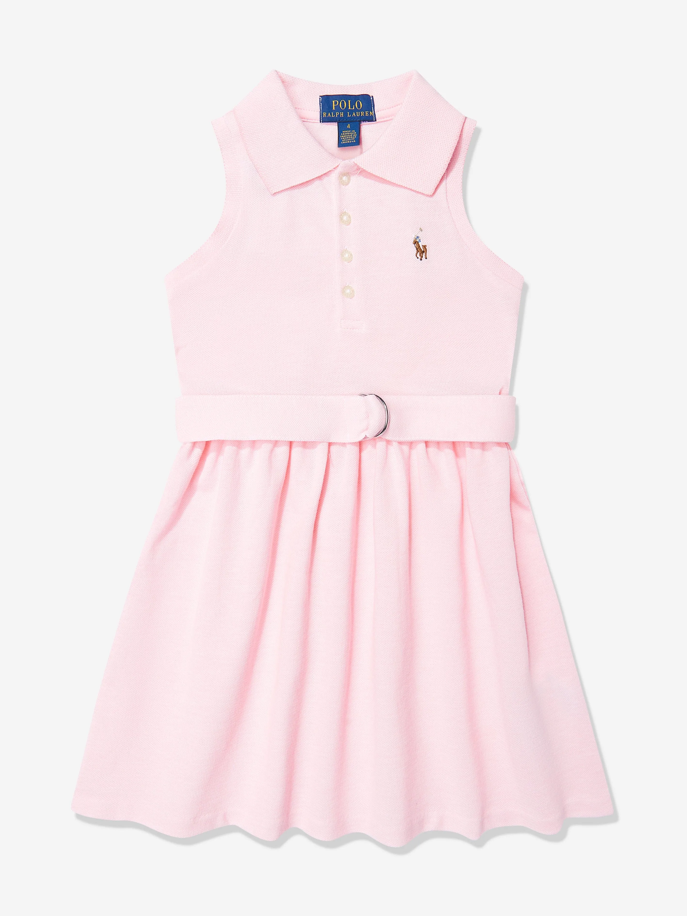 Girls Sleeveless Polo Dress in Pink