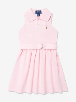 Girls Sleeveless Polo Dress in Pink