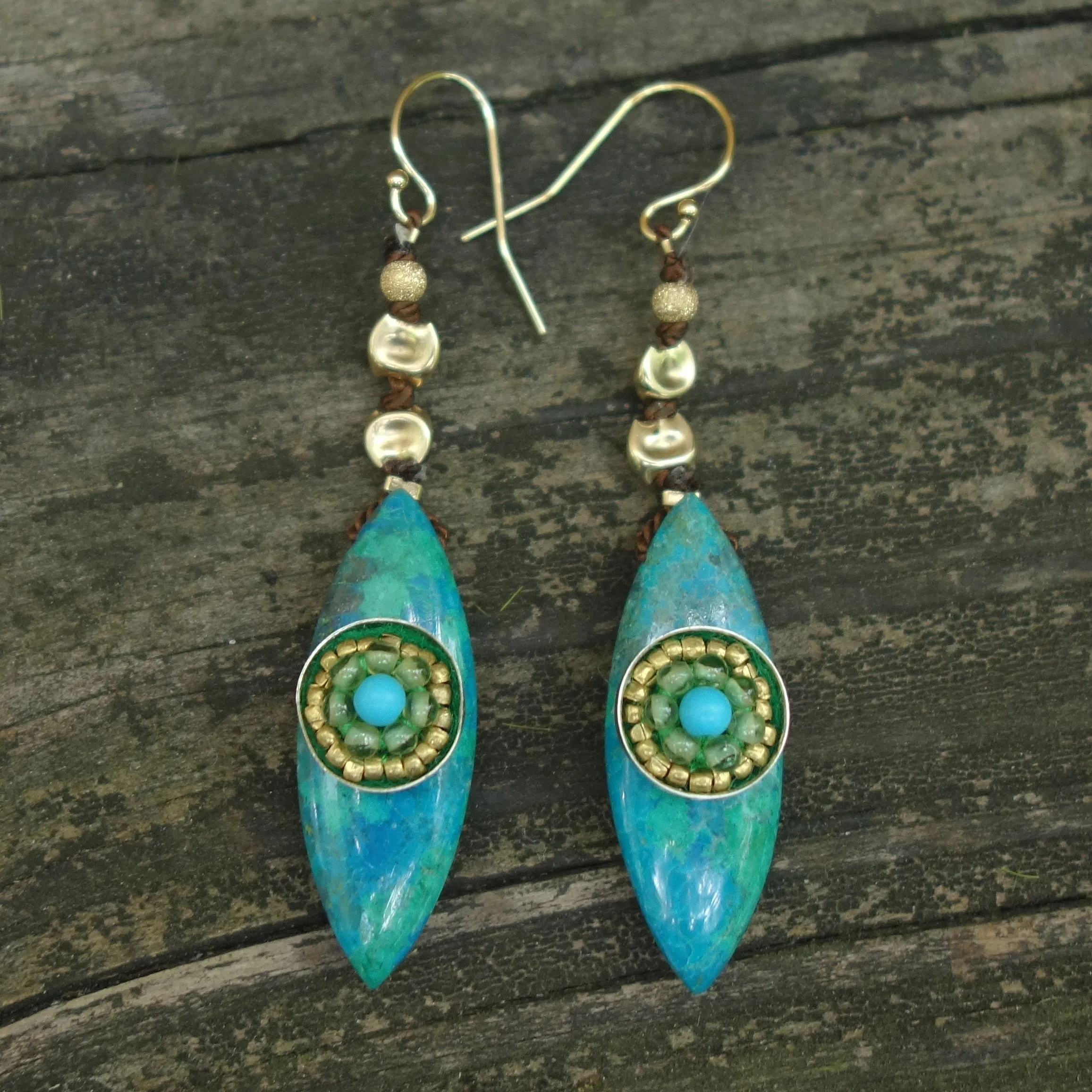 Give Peace a Chance earring: chrysocolla, peridot, turquoise and gold