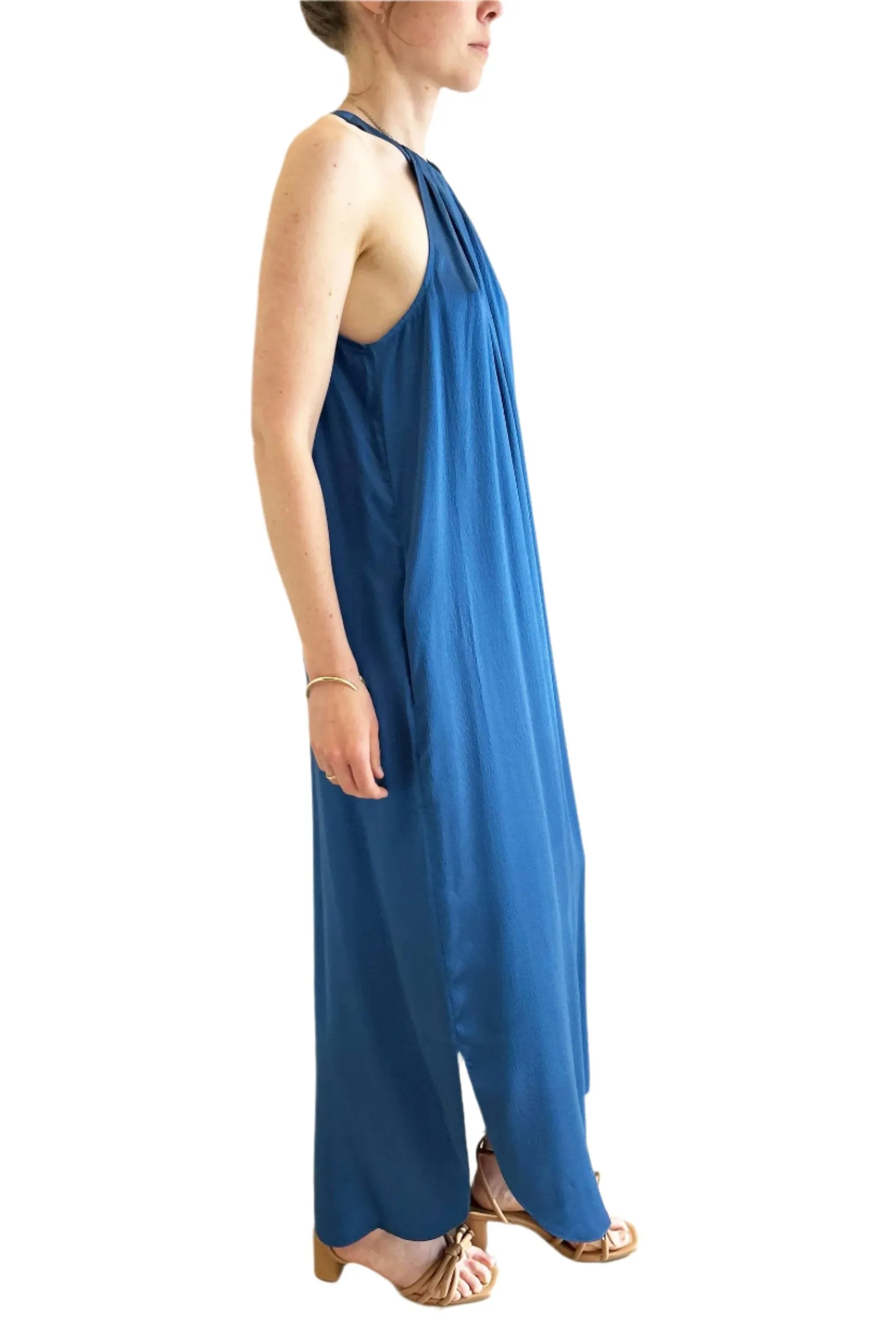 Go Silk Go Draped Over Halter Dress in Cornflower