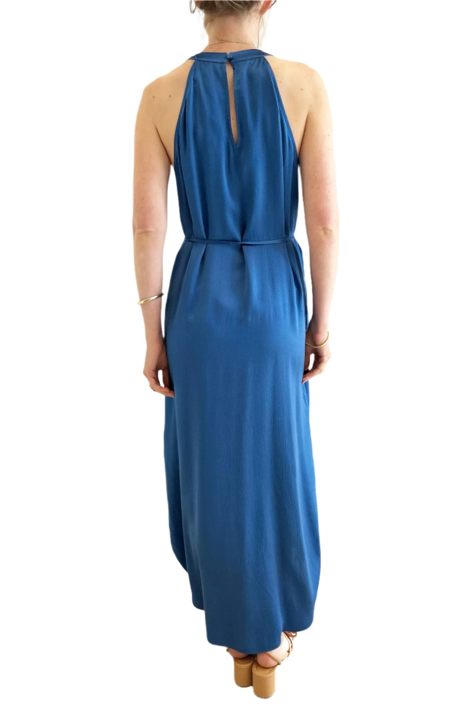 Go Silk Go Draped Over Halter Dress in Cornflower