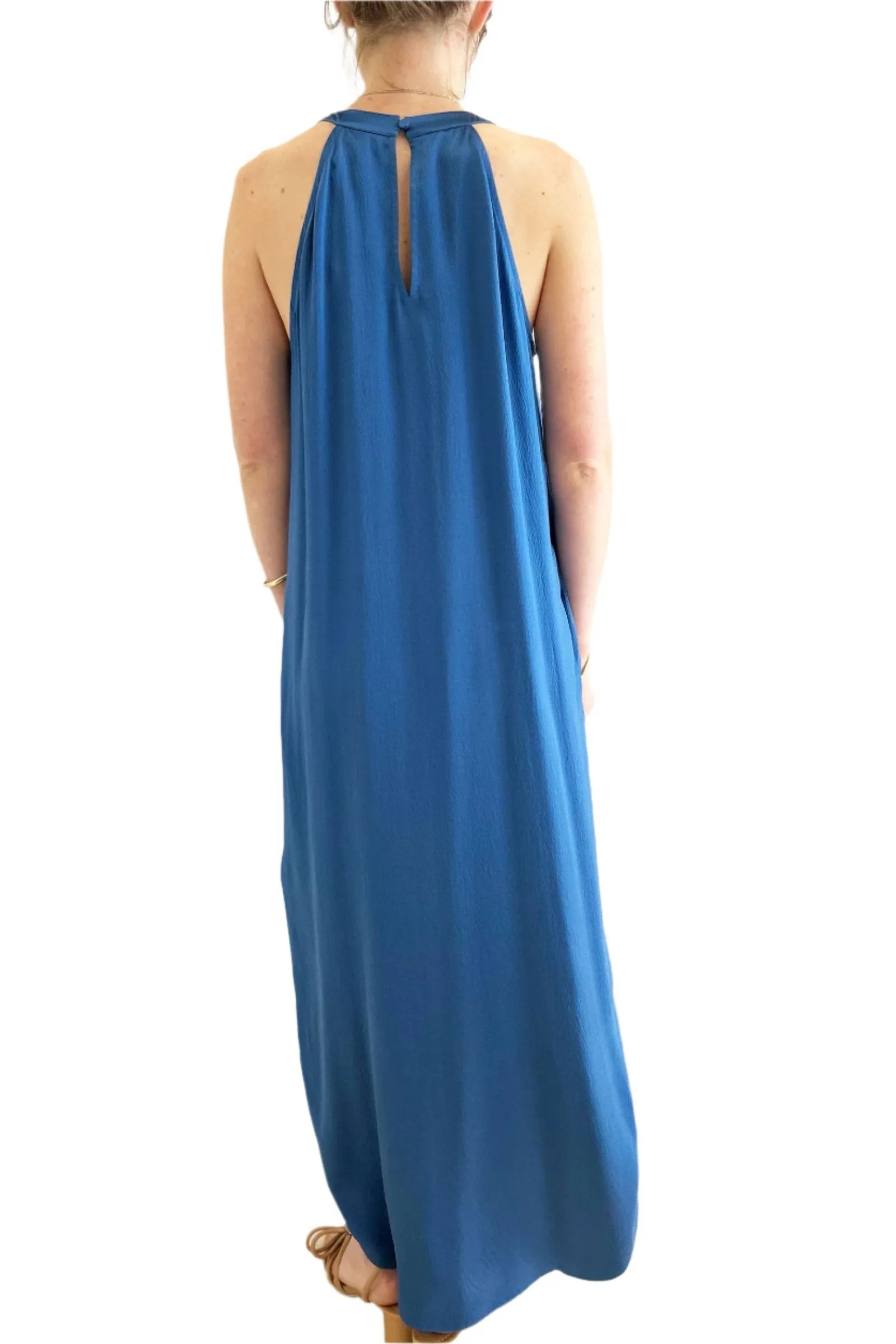 Go Silk Go Draped Over Halter Dress in Cornflower