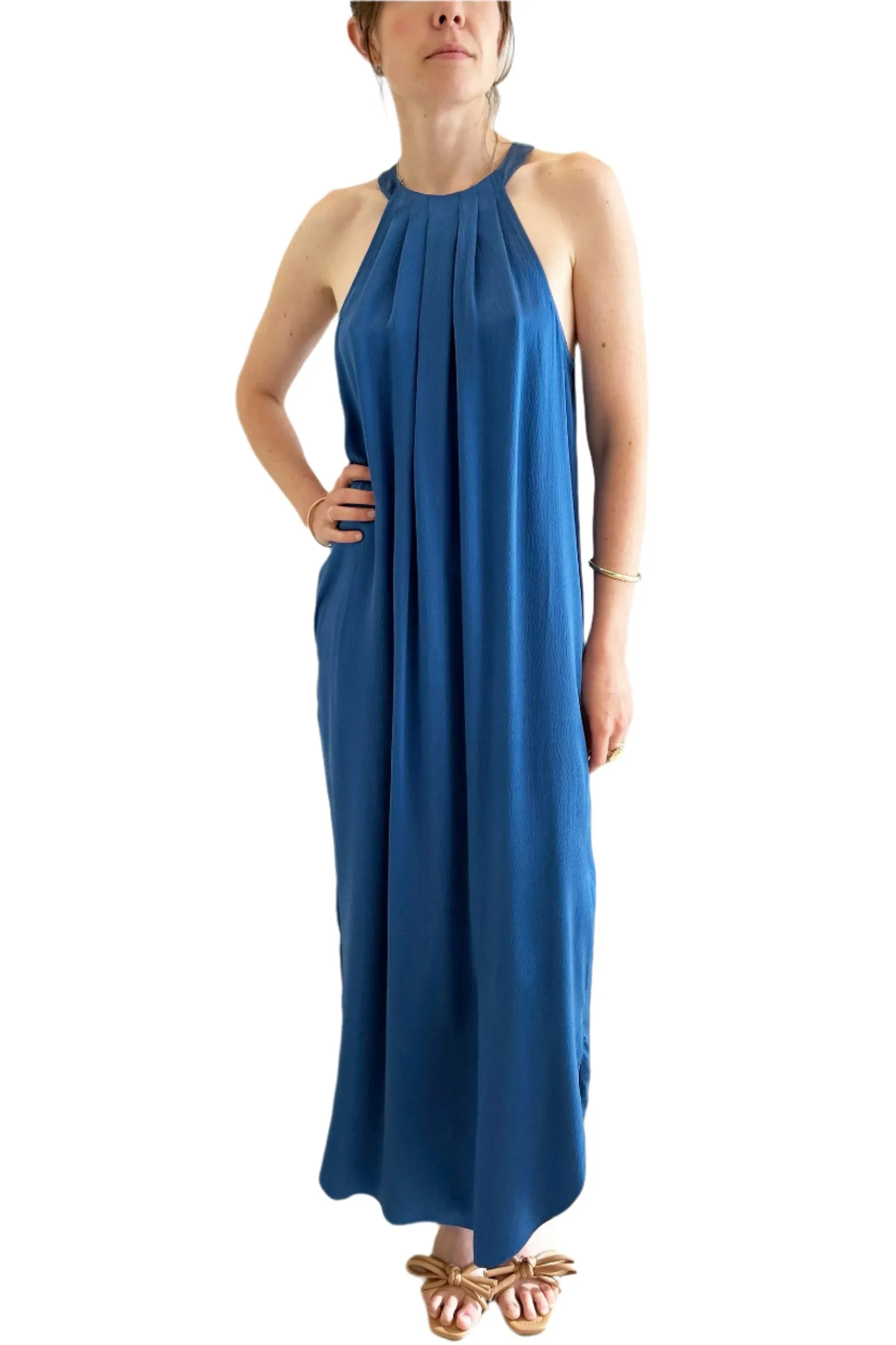 Go Silk Go Draped Over Halter Dress in Cornflower