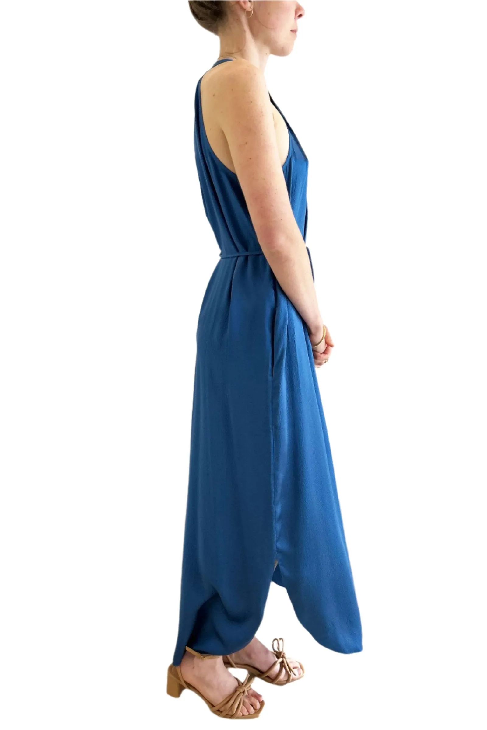 Go Silk Go Draped Over Halter Dress in Cornflower