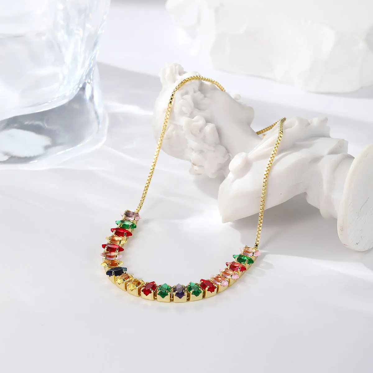 Green Crystal & 18K Gold-Plated Marquise Adjustable Bracelet