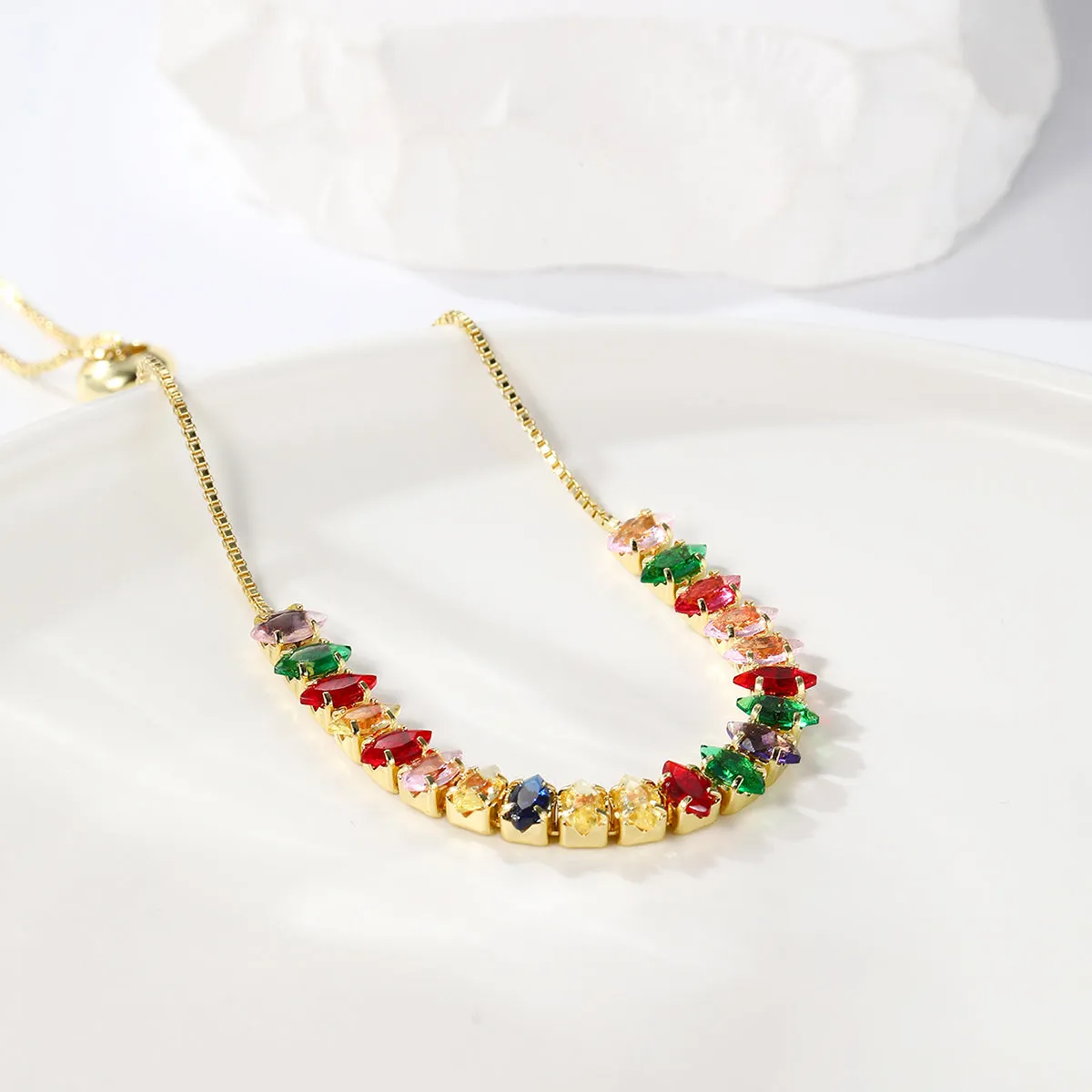 Green Crystal & 18K Gold-Plated Marquise Adjustable Bracelet