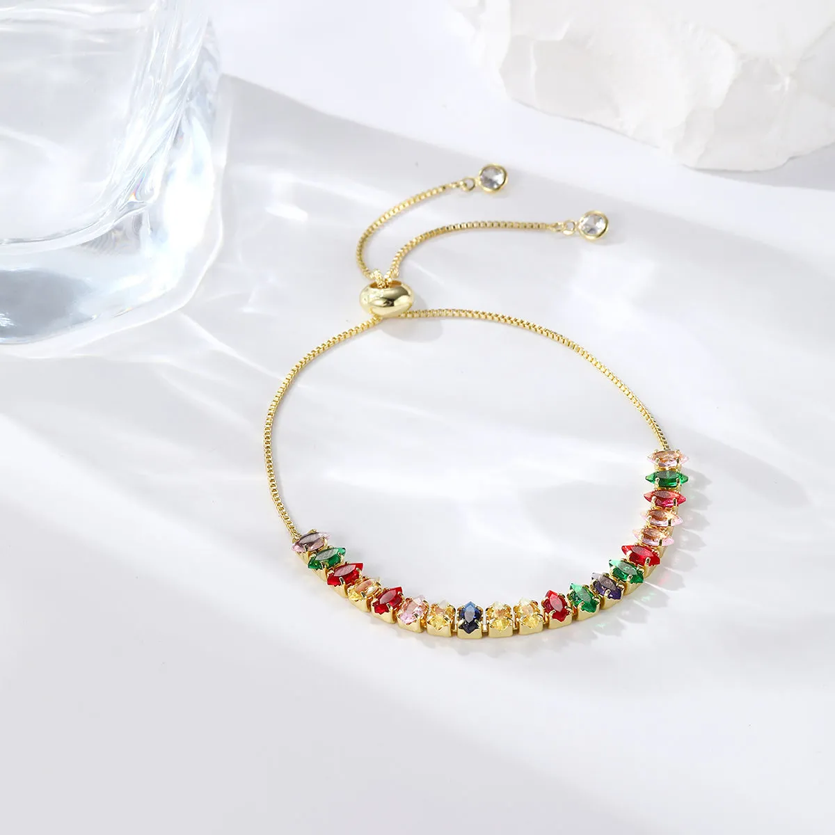 Green Crystal & 18K Gold-Plated Marquise Adjustable Bracelet