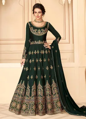 Green Floral Heavy Embroidered Kalidar Anarkali Suit
