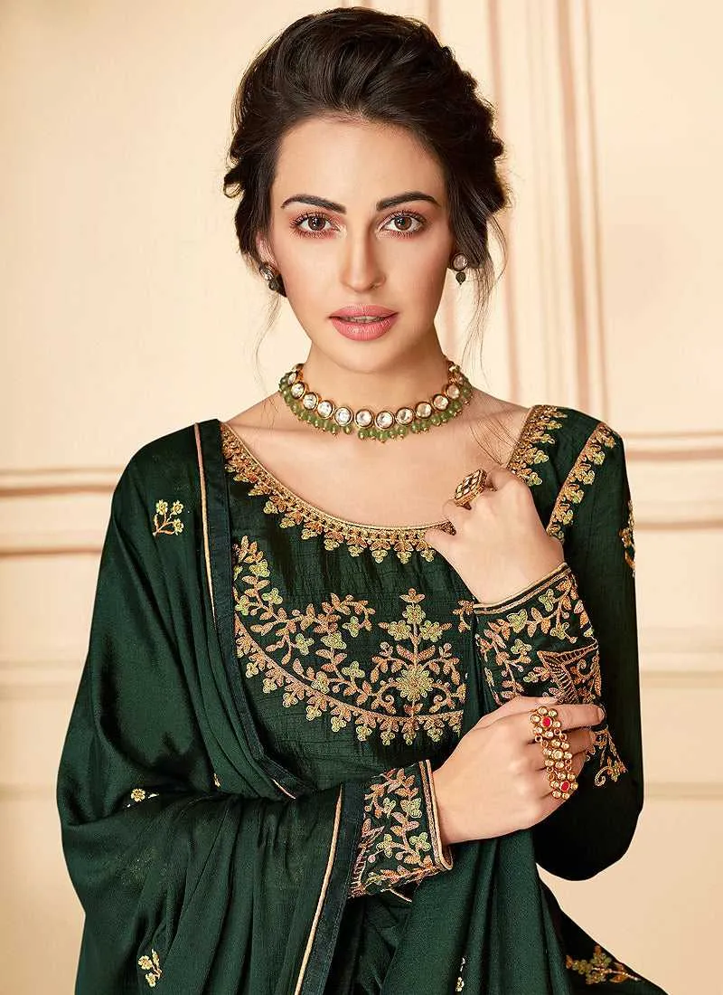 Green Floral Heavy Embroidered Kalidar Anarkali Suit