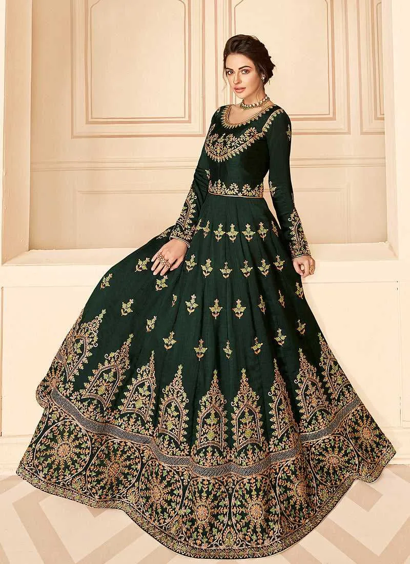 Green Floral Heavy Embroidered Kalidar Anarkali Suit