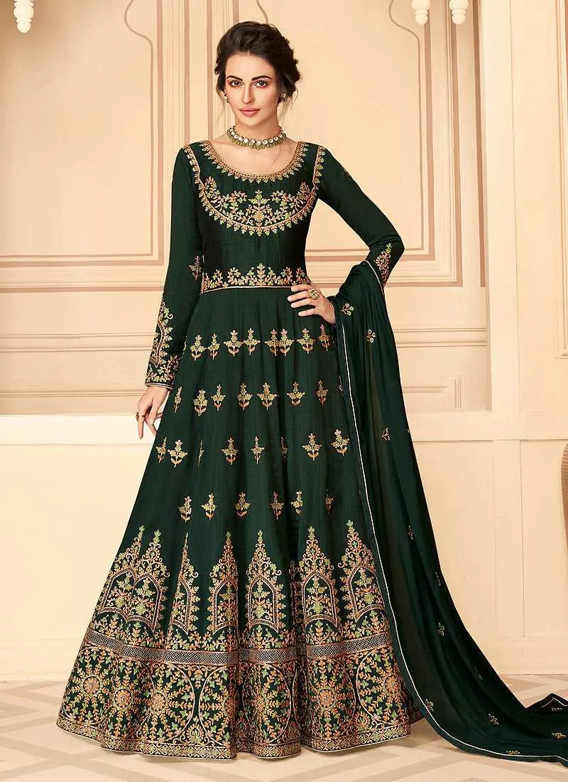 Green Floral Heavy Embroidered Kalidar Anarkali Suit