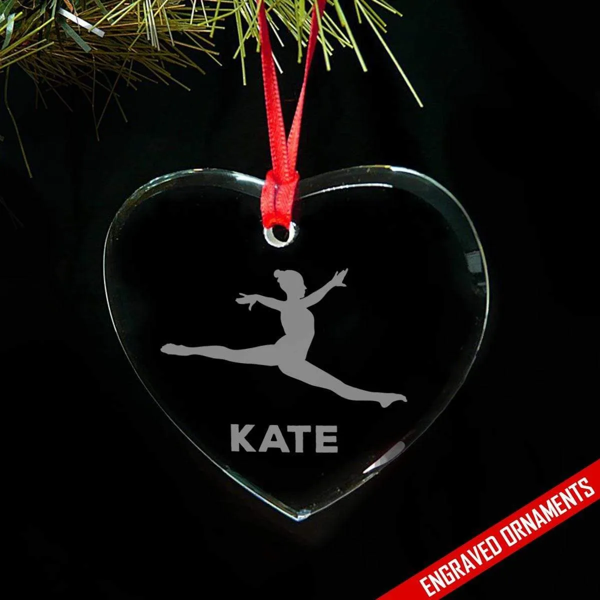 Gymnast CUSTOM Engraved Glass Ornament