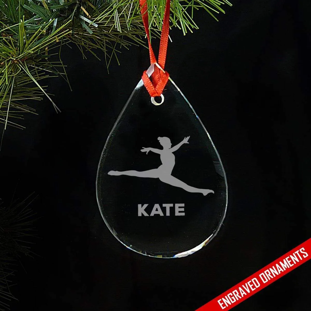 Gymnast CUSTOM Engraved Glass Ornament