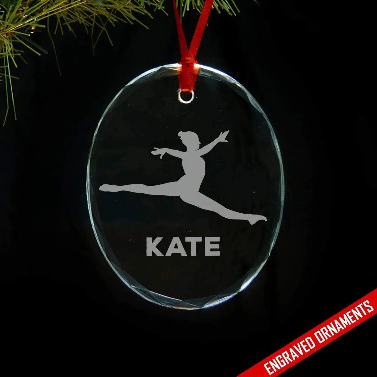 Gymnast CUSTOM Engraved Glass Ornament