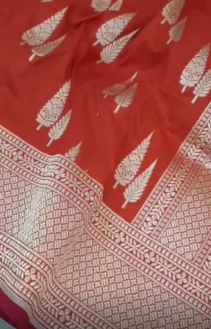 Handwoven Pure Banarasi Katan Silk Orange with Double Zari Weaved work Saree