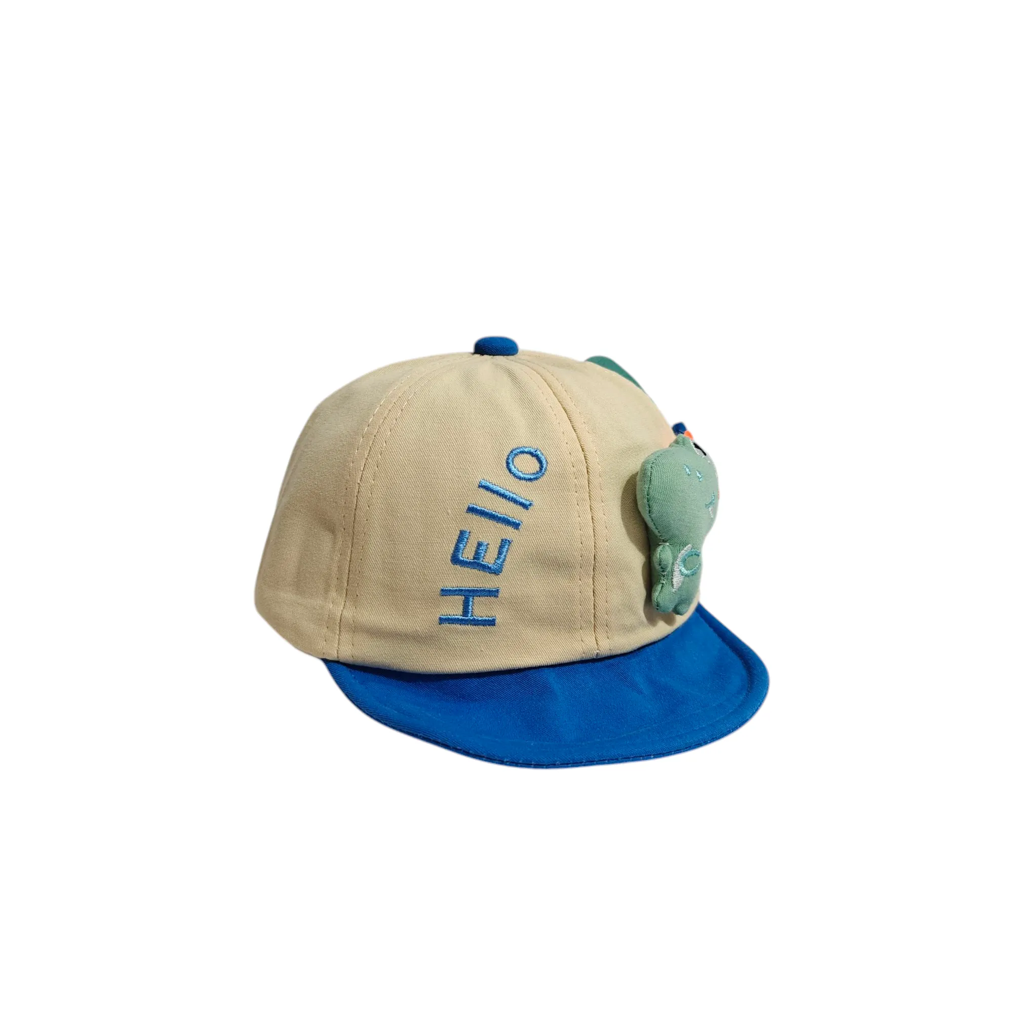 HELLO DINO APPLIQUE CAP - BEIGE & BLUE