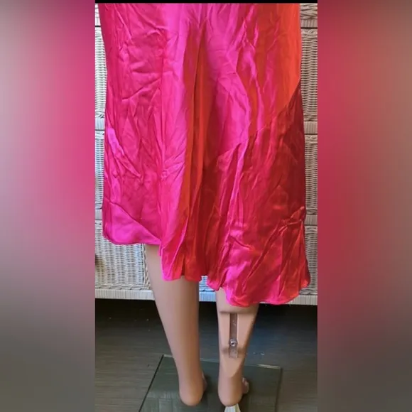 Helmut Lang Satin asymmetrical skirt mid length in hot pink color size 8
