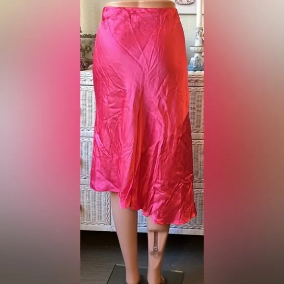 Helmut Lang Satin asymmetrical skirt mid length in hot pink color size 8