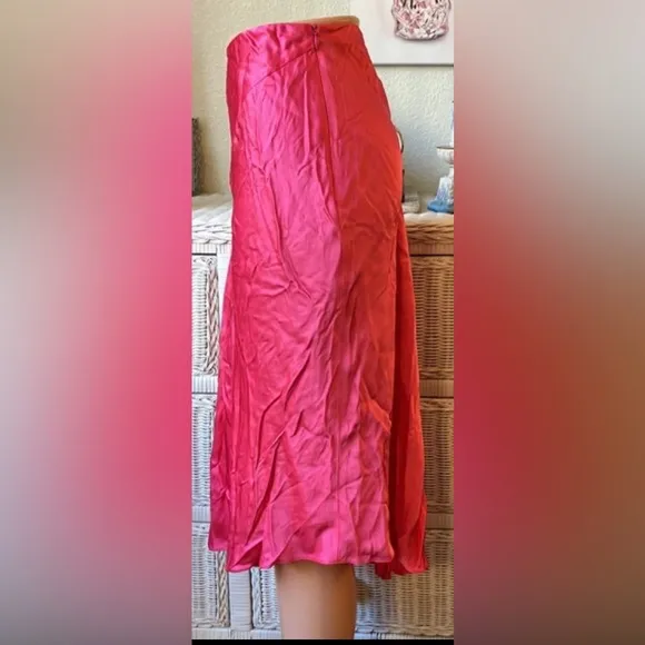 Helmut Lang Satin asymmetrical skirt mid length in hot pink color size 8