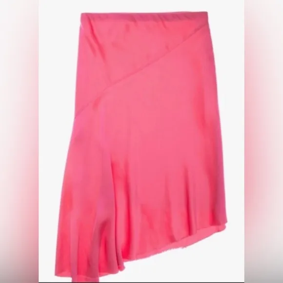 Helmut Lang Satin asymmetrical skirt mid length in hot pink color size 8