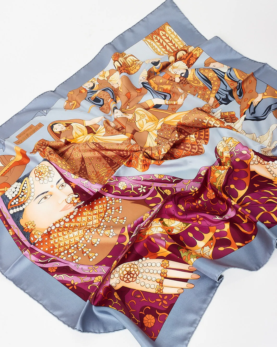 Hermès Charcoal & Burgundy Multi "Splendeur Des Maharajas II" Silk Scarf