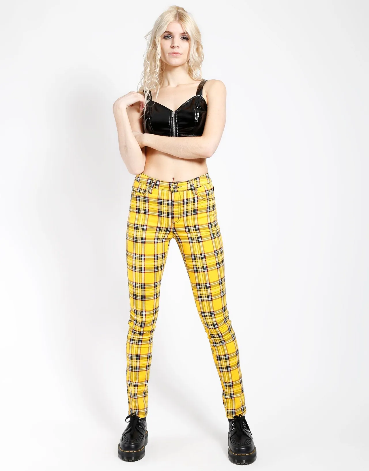 HIGH WAIST T-BACK JEAN YELLOW PLAID