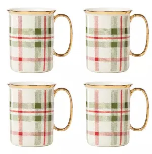 Holiday Plaid Mugs Set/4