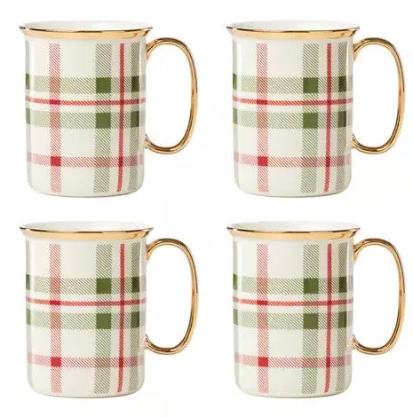 Holiday Plaid Mugs Set/4