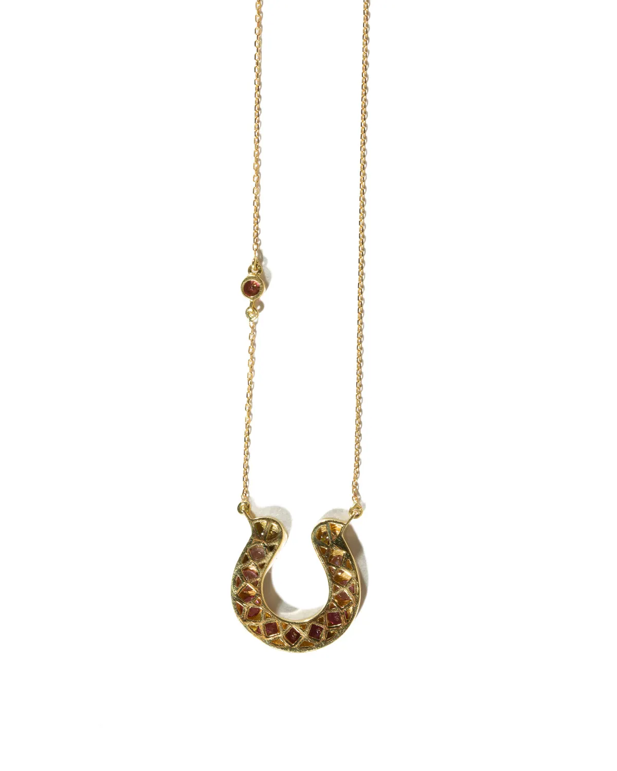 Horseshoe Necklace with Pink Tourmaline and Diamond Ombre