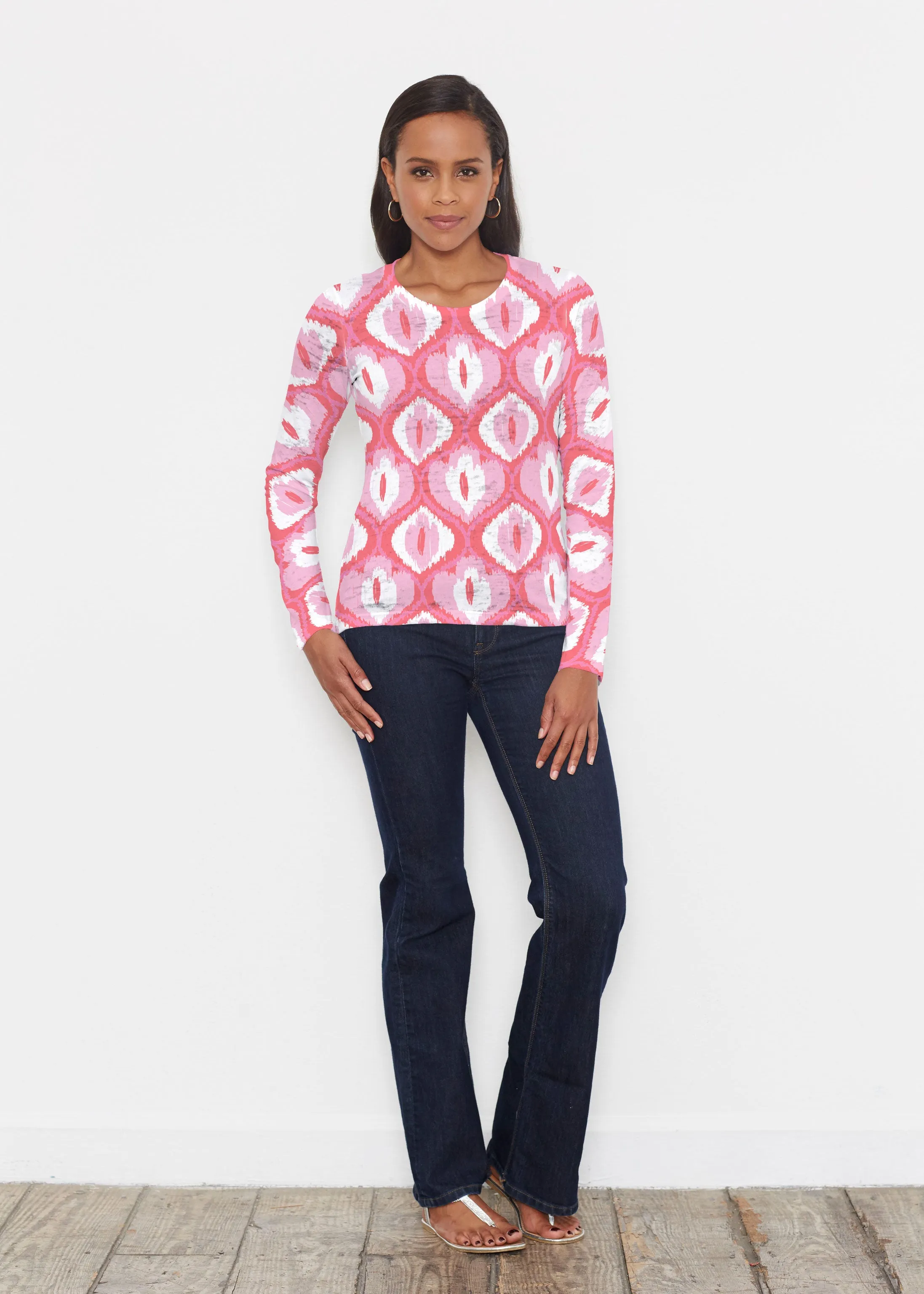Ikat Buds Red/Pink (8096) ~ Signature Long Sleeve Crew Shirt