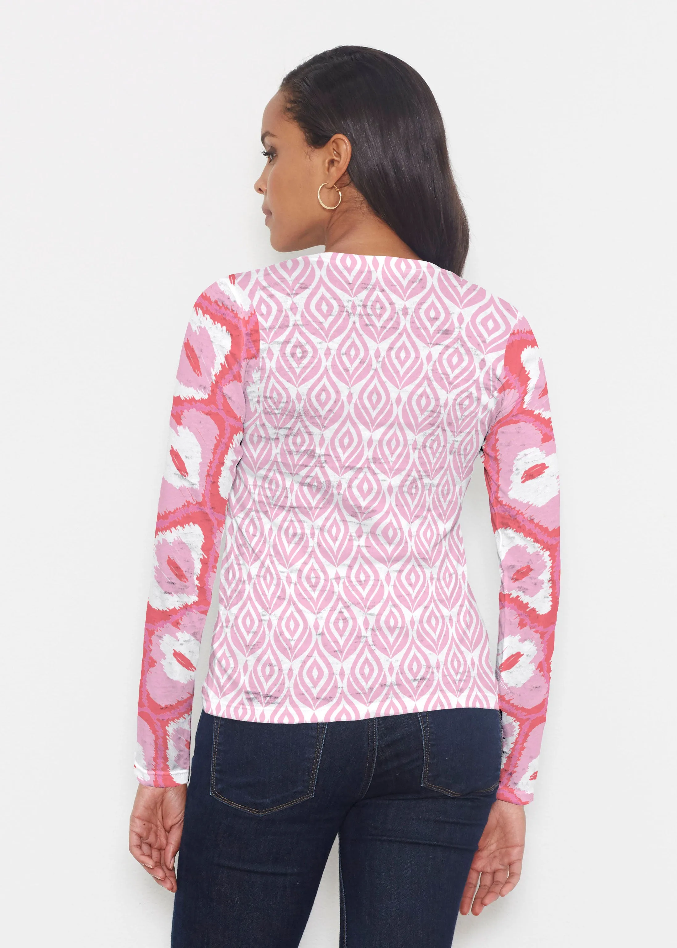 Ikat Buds Red/Pink (8096) ~ Signature Long Sleeve Crew Shirt