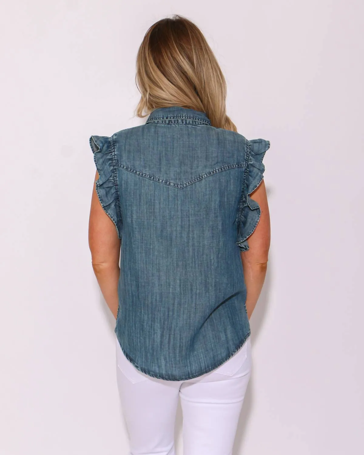 Indi Ruffle Sleeves Top In Indigo