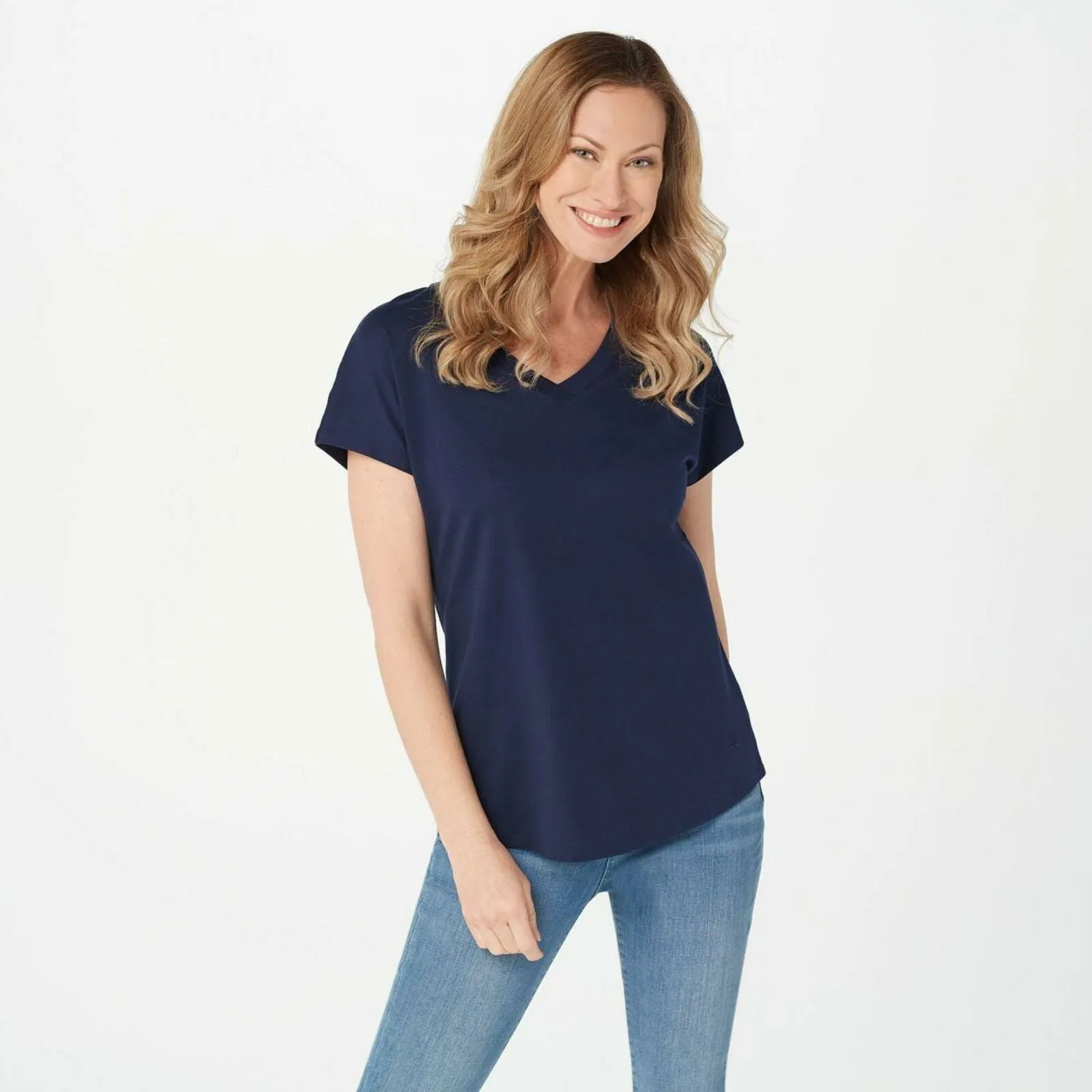 Isaac Mizrahi Live! Essentials Women's Pima Dolman Sleeve T-Shirt Navy Medium