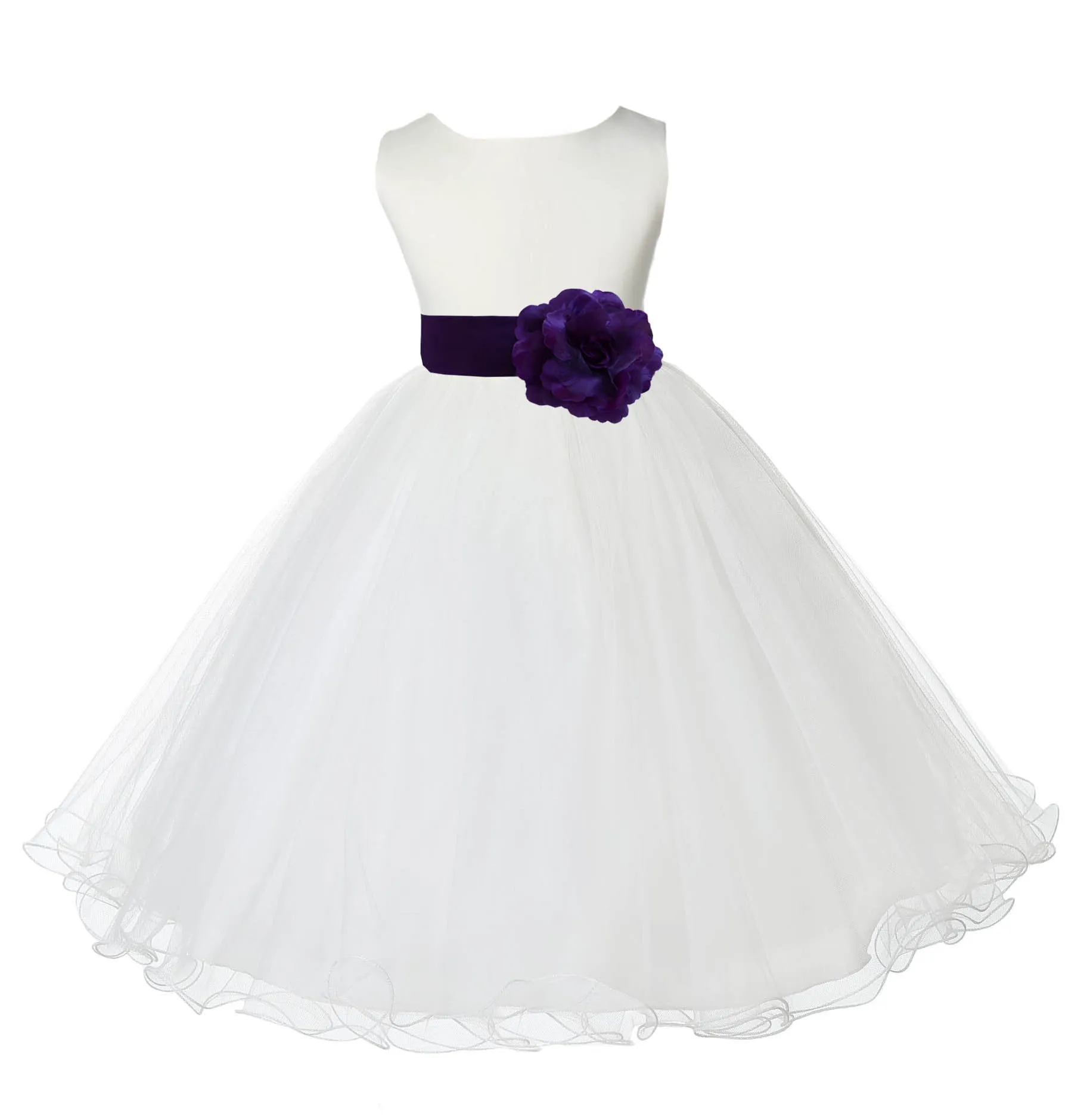 Ivory Formal Wedding Pageant Special Occasions Rattail Edge Tulle Flower Girl Dress 829T(1)