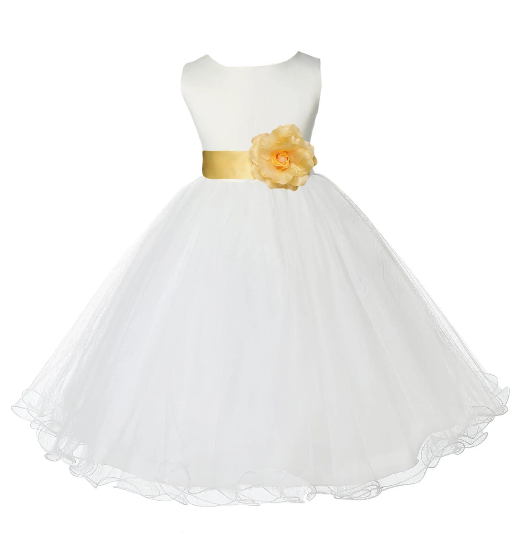 Ivory Formal Wedding Pageant Special Occasions Rattail Edge Tulle Flower Girl Dress 829T(3)