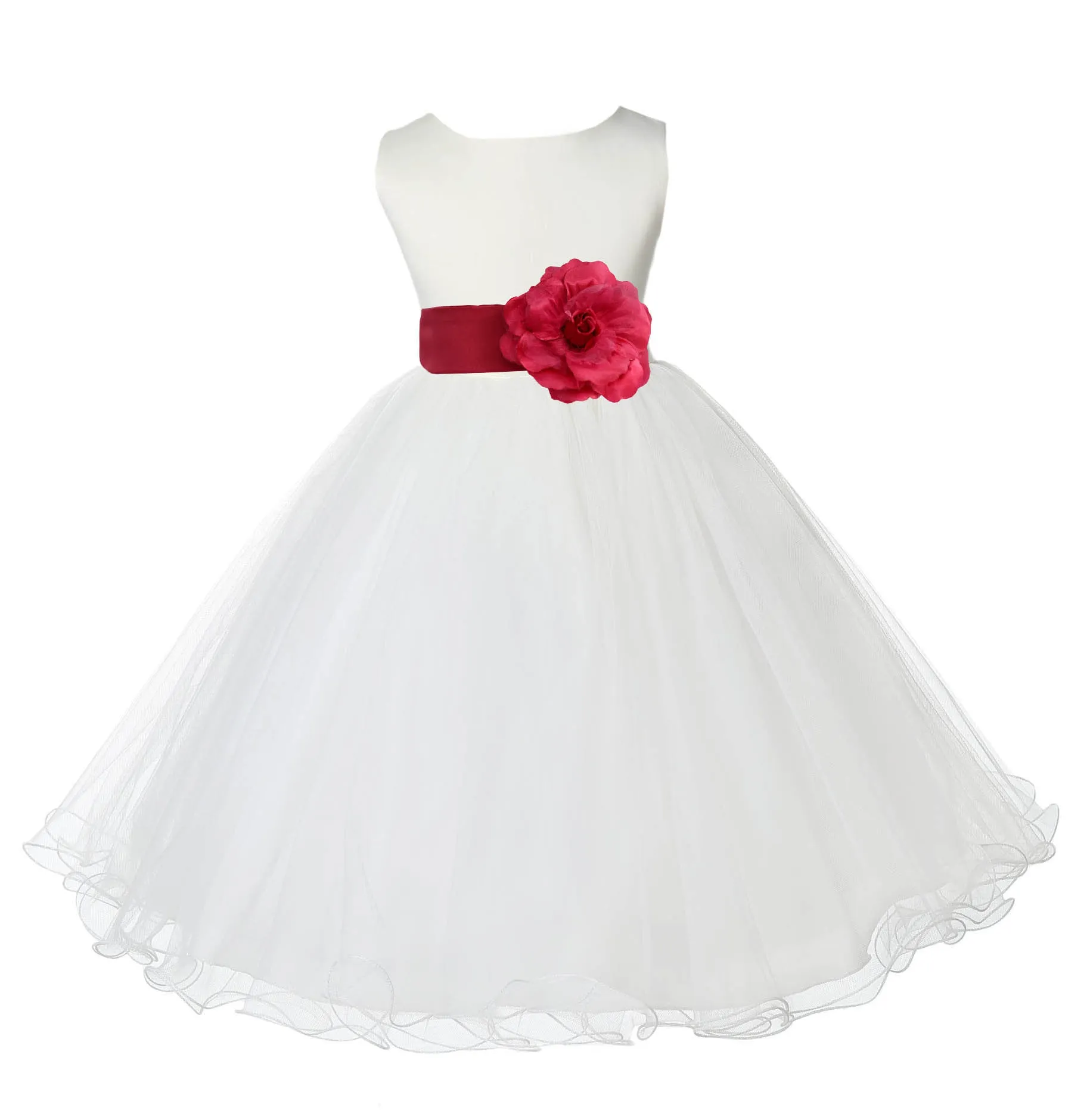 Ivory Formal Wedding Pageant Special Occasions Rattail Edge Tulle Flower Girl Dress 829T(3)