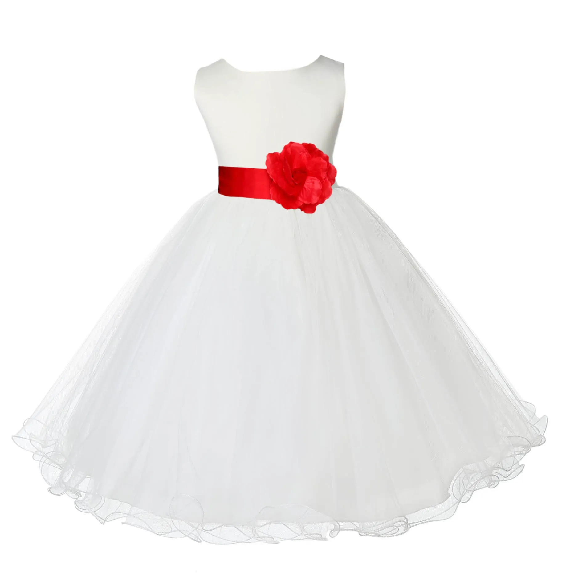 Ivory Formal Wedding Pageant Special Occasions Rattail Edge Tulle Flower Girl Dress 829T(3)