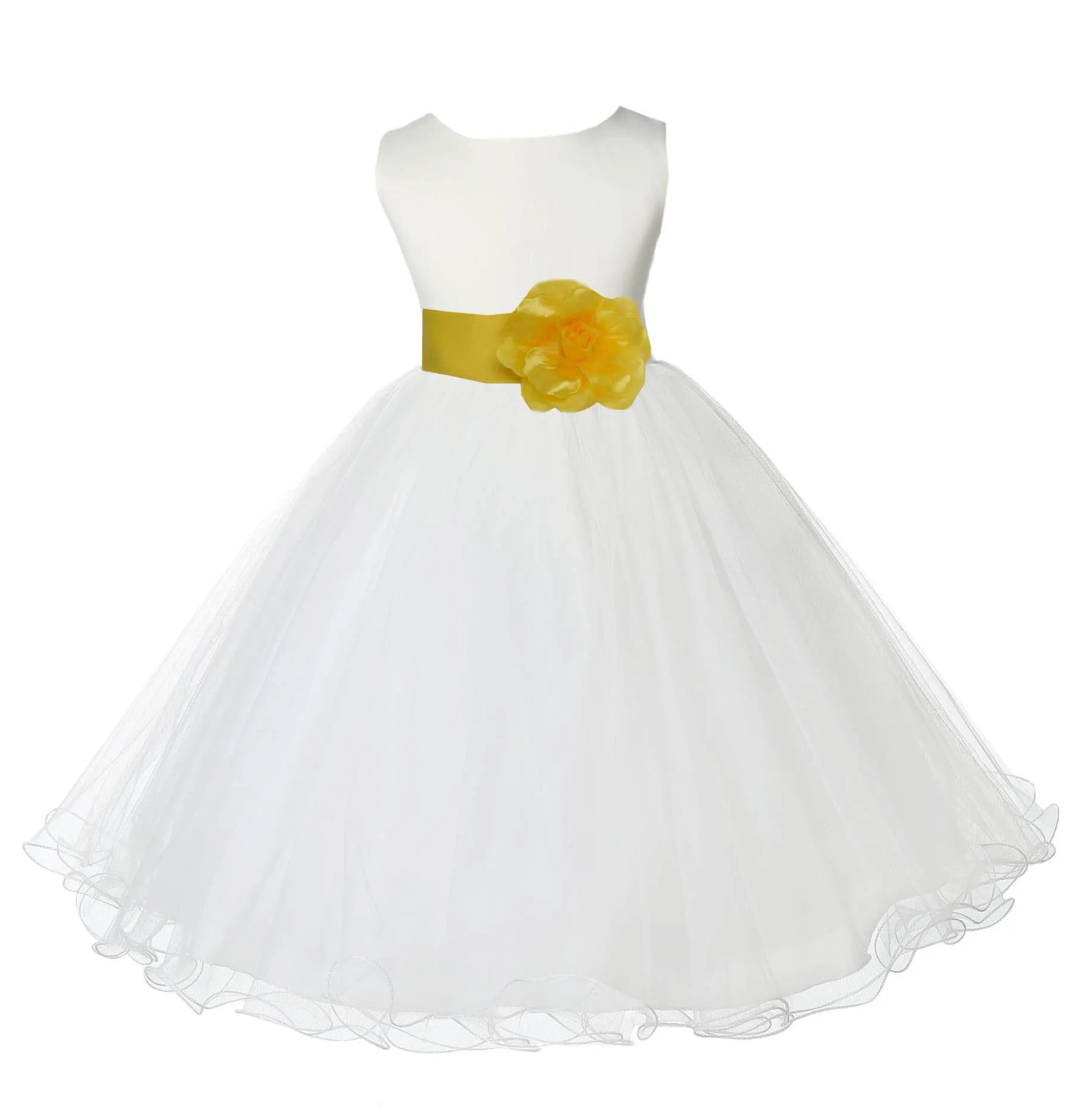 Ivory Formal Wedding Pageant Special Occasions Rattail Edge Tulle Flower Girl Dress 829T(3)